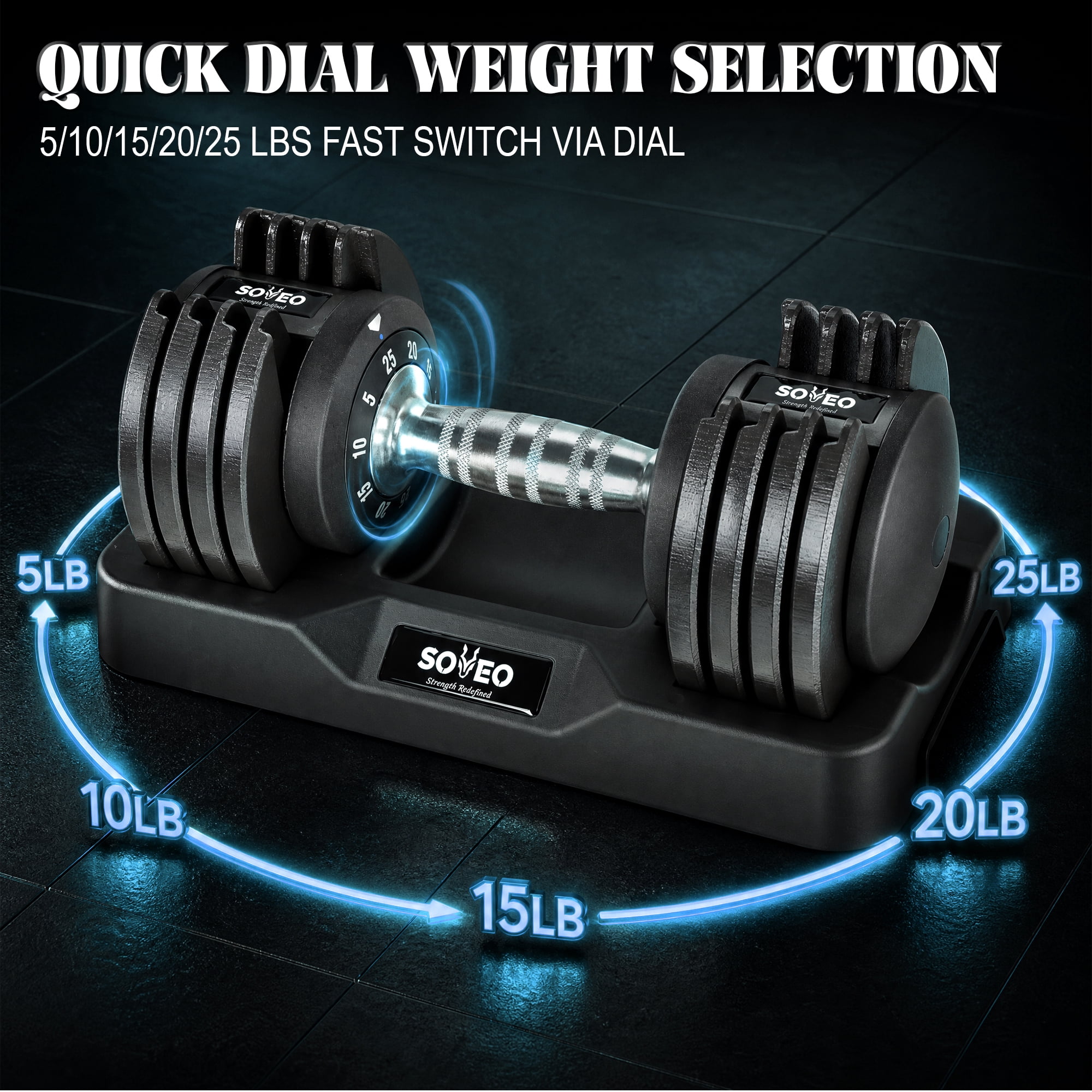 Leumius Adjustable Dumbbell Set, 10-in-1 25LB/55LB Adjustable Dumbbells with Lock System, Fast 1 Sec Adjustment, Non-Slip Grip & Storage Tray, Home Gym Workout Weights for Men Women,Black
