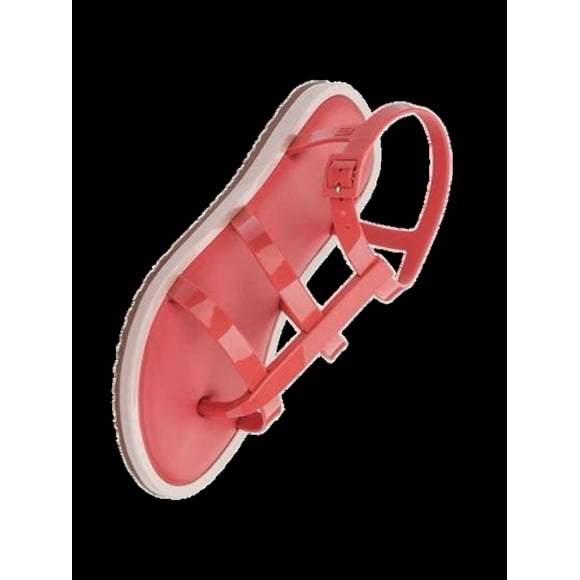 MELISSA Womens Rose Rouge Contraste Semelle T-Strap Cheville Sangle Rembourré Caribe Verao + Salinas Boucle Ronde Sandales Chaussures 6