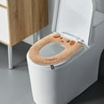 thumbnail image 3 of SHENGXINY Toilet Seat Cover Pads Stretchable Washable, Lovely Foam Warm Washable Non-Slip Universal Toilet Pad Beige 16.5x16.5in, 3 of 6