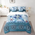 thumbnail image 3 of Manfei Blue Watercolor Starfish Twin Bedding Sets 7-Piece, Nautical Rudder Print Bedding Comforter Set, Dreamy Coral Sheet Sets, Microfiber Bedroom Decor, 3 of 8