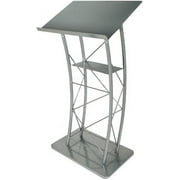 Kingdom Large Curved Metal Lectern with Durable Powder Coat Finish with Built in Shelf - Silver