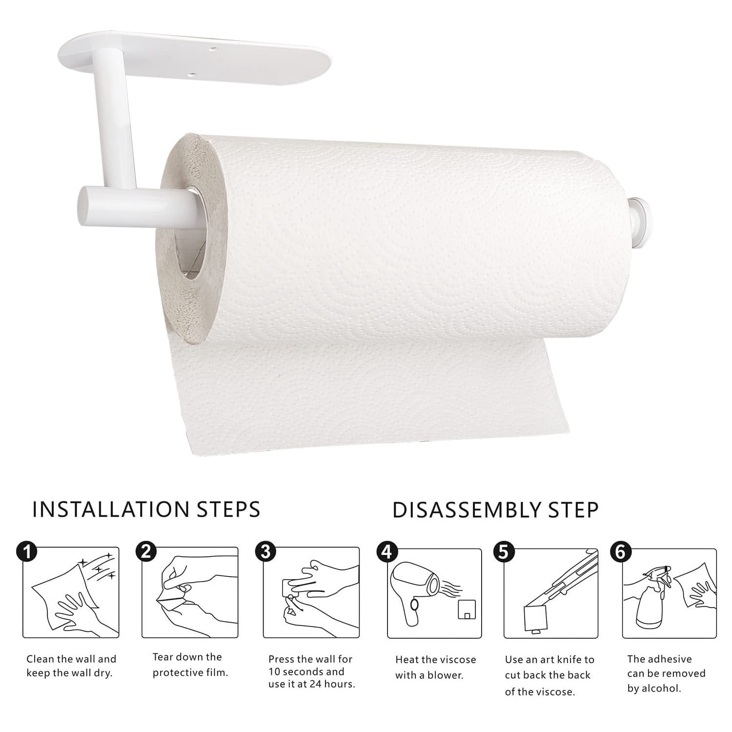 Paper Towel Holders for Kitchen,Paper Towels Bulk- Self-Adhesive Under Cabinet,Both Available in Adhesive and Screws,Stainless Steel