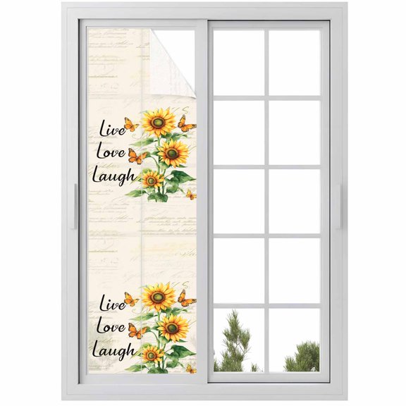 Live Love Laugh Window Privacy Film Sunflower Butterfly Rustic Watercolor Floral Decorative Glass Window Film UV Blocking Static Cling Non-Adhesive Sticker Covering for Home Door 17.7 x 78.7 inches