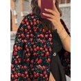 thumbnail image 6 of Women'S Embroidered Daisy Cropped Jacket Long Sleeve Quilted Puffer Jackets Padded Coat Outerwear Black & Red L, 6 of 9
