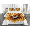 thumbnail image 3 of Ambesonne Africa Quilted Bedspread Set 3 Pcs, Tropics Savannah Lion Art, King Size, Orange and White, 3 of 5
