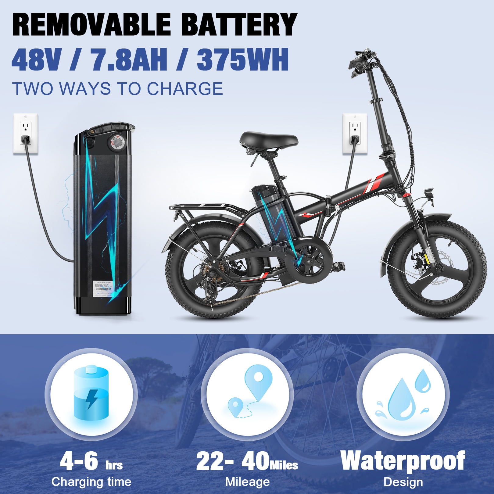 Gocio 3.0 Fat Tire Electric Bike Folding Electric Bicycle for Adults with LCD Display, 350W Ebike 48V City Bike with 374.4wh Removable Battery Shimano 7 Speed Commuting Hybrid Ebike