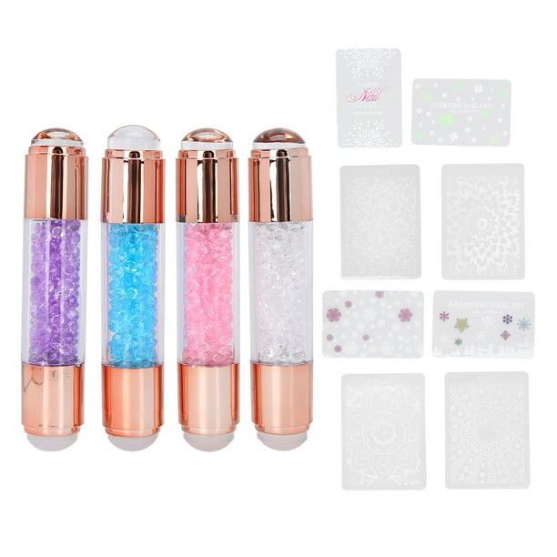 Placas de Estampado de Manicura, Kit de Estampas de Unas Incrusas Transparentes Rhinestones Coloridos Pen a Doble final para Hogar Para El Salón