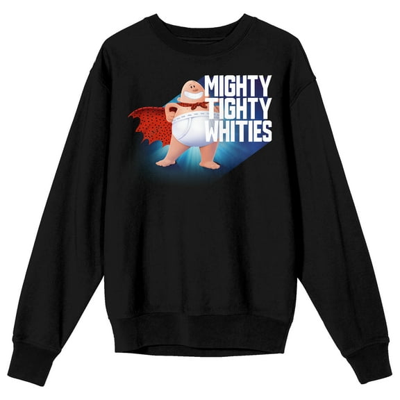 Captain Underpants Mighty Tighty Whities Men's Black Crew Neck Sweatshirt-XL