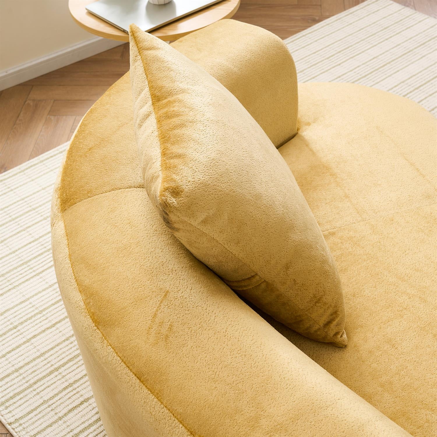 Demi Bonn 79" Moon Shaped Modern Sofa Bed, Deep Seat Cat Waist Sectional, Chenille Fabric Compressed Sponge Couch for Living Room, Yellow