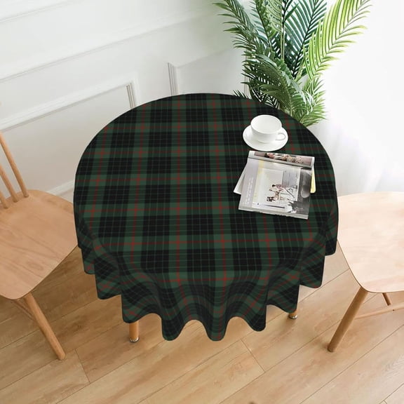Tablecloth Round, Clan Gunn Black and Dark Green Tartan Washable Table Cover for Farmhouse Kitchen Dining Picnic Party Indoor Outdoor Table Mats 60 inch