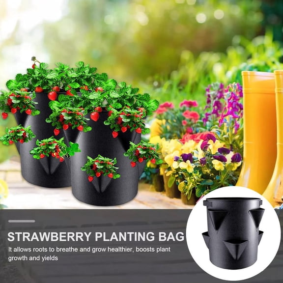 QHUDLV Strawberry Planter Outdoor,Outdoor Vertical Non Woven Fabric Planter with Plurality of Plant Grow Bags,Self Watering Tiers from Top Down,Smart Planting Potsused for Strawberries Herbs
