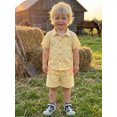 thumbnail image 6 of Cenuakty Toddler Baby Boy Gentleman Outfits Solid Short Sleeve Button-up Shirts and Shorts 2 Piece Summer Set, 6 of 9