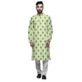 thumbnail image 1 of Atasi Mens Printed Modal Satin Indian Long Kurta With White Churidar Pajama Set, 1 of 1