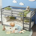 thumbnail image 3 of Mirightone Wooden Twin over Twin Floor Bunk Bed with Ladder, Low Twin over Twin Bunk Bed Frame, Upper Bed with Slats, Gray, 3 of 8