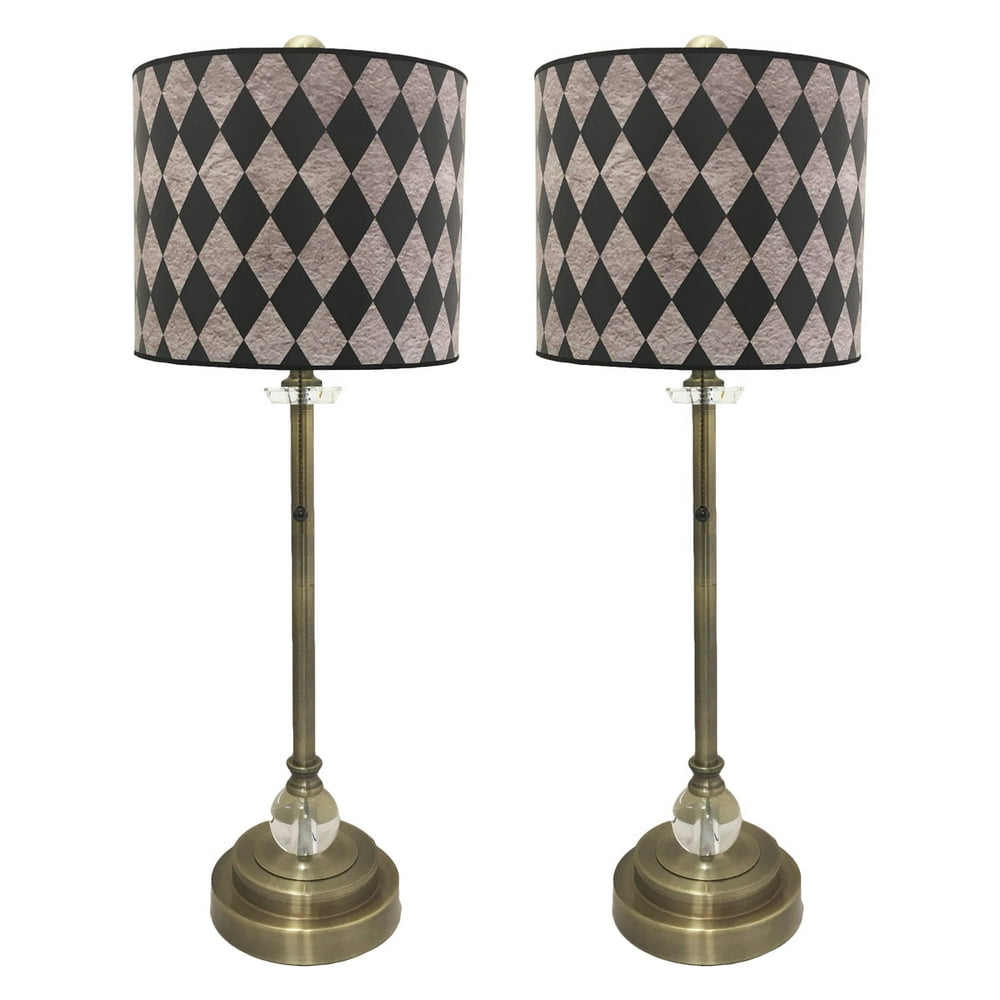 Royal Designs 28" Crystal and Antique Brass Buffet Lamp with Vertical