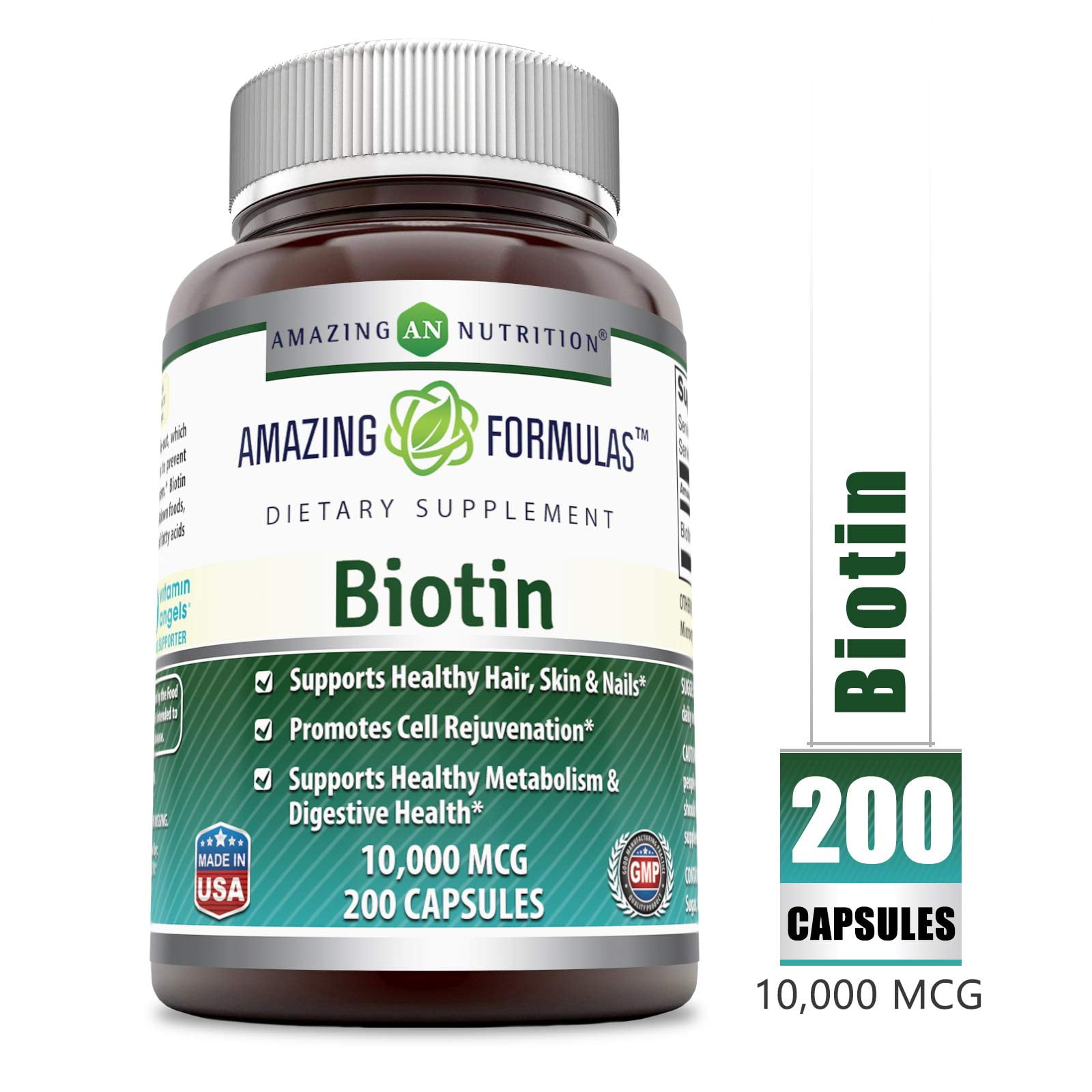 Amazing Formulas Biotin Supplement - 10,000mcg - 200 Capsules - Supports Healthy Hair, Skin & Nails - Promotes Cell Rejuvenation