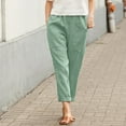 thumbnail image 2 of Women Cotton Pocket Cropped Straight Leg Crop Pants Ladies Casual Long Loose Pant Slacks Cozy Daily Female Bottoms Green L, 2 of 7