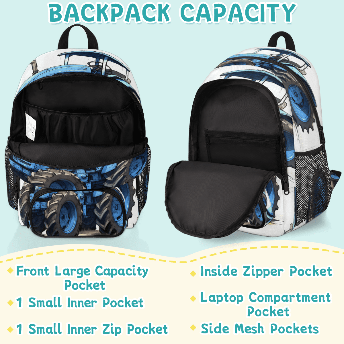 Herdesigns Farmland Vehicle Laptop Backpack for Women Men, 18.3 Inch Large Computer Backpacks Fashion Teacher Nurse Bag Casual Daypack for Work Travel