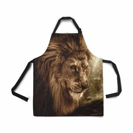 

ASHLEIGH Lion Against Stormy Sky Adjustable Bib Apron for Women Men Girls Chef with Pockets Novelty Kitchen Apron for Cooking Baking Gardening Pet Grooming Cleaning