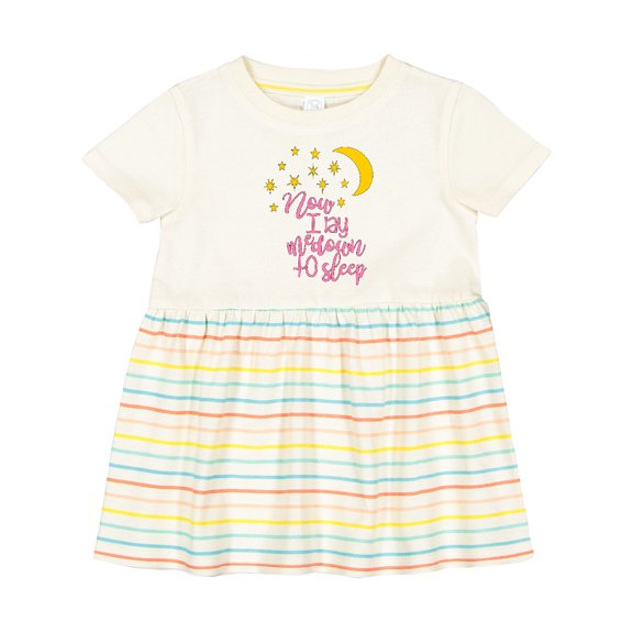 Inktastic Now I Lay Me Down to Sleep in Pink with Moon and Stars Girls Baby Dress