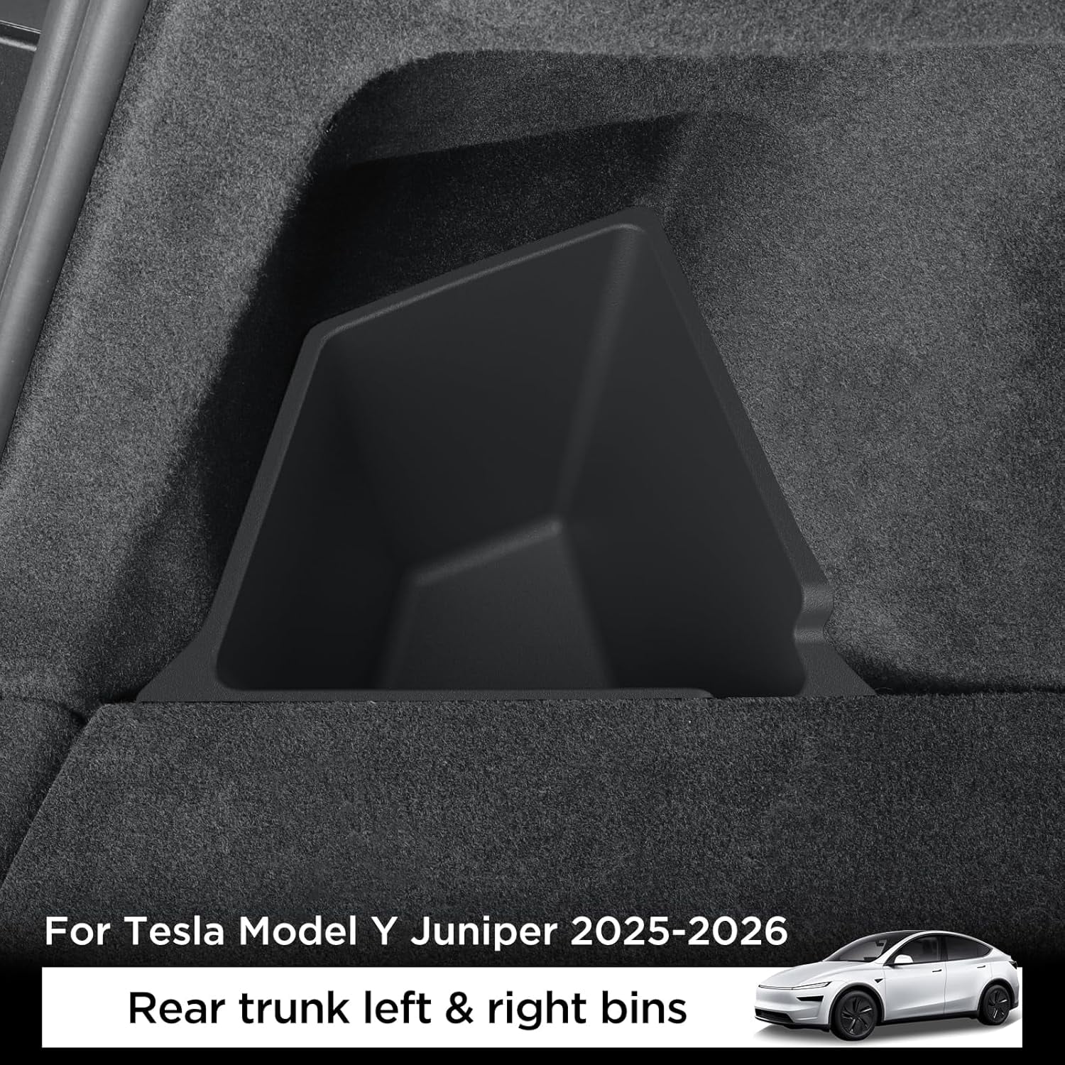 Tesla Model Y Juniper 2025-2026 Rear Cargo Storage Bins, Black TPE Trunk Organizer with Lids, Side Storage Boxes for Trash & Accessories, Durable Car Storage Solution
