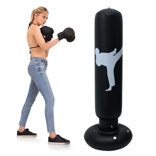 1.6M Fitness Sports Inflatable Boxing Column Vertical Adult Thickened Tumbler Fighting Column Black
