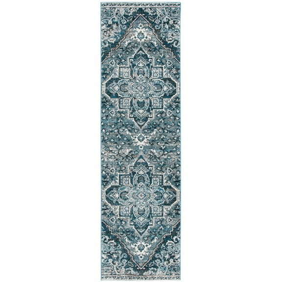 SAFAVIEH Vintage Hamadan Kiaran Medallion Runner Rug, Blue/Ivory, 2'3" x 8'