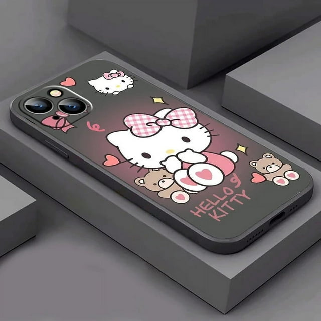 Cartoon Hello Kitty Cat Phone Case For iPhone 15 14 13 12 11 Pro Max Plus 12 13 Mini X XS Max Black Shell Shockproof Back RJ