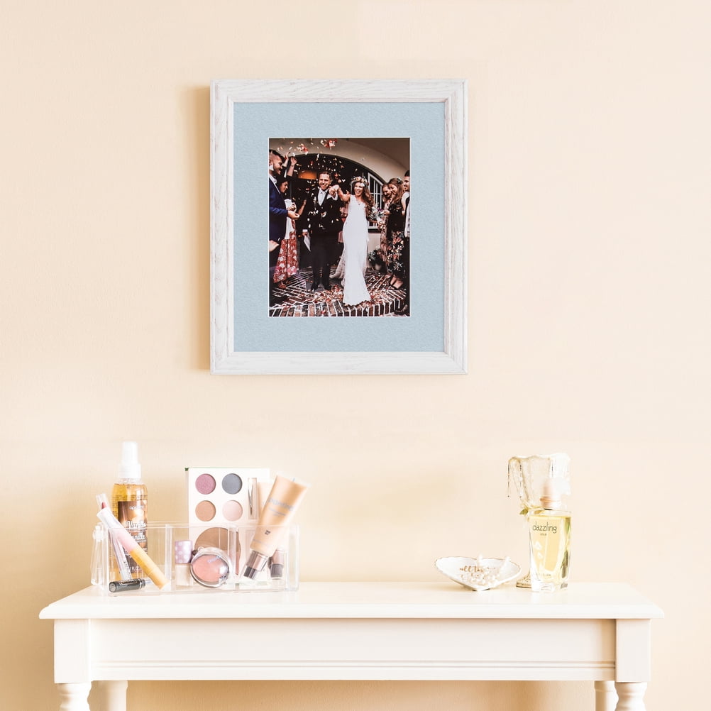ArtToFrames 22x28" Matted Picture Frame with 18x24" Single Mat Photo Opening Framed in 1.25" Off White Wash on Ash and 2" Baby Blue Mat (FWM-4098-22x28)