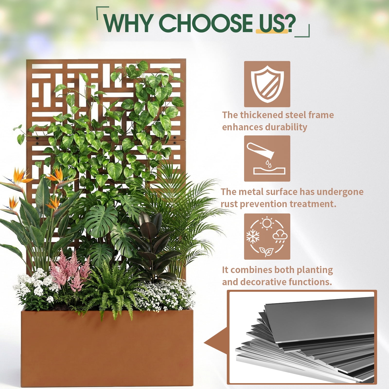 Zimtown 71'' Outside Raised Garden Bed with Drainage Holes, Free-Standing,for Vine Climbing Plants and Flowers, Brown