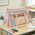 thumbnail image 2 of Pink Clear Tote Bag Pvc Thickened Double Layer Waterproof Book Bag For Students School Exam, 2 of 7
