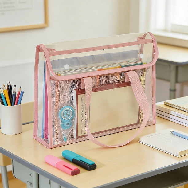 Thickened PVC Clear Tote Bag For Tutoring And School Double Layer Large Capacity Waterproof Book Bag For Students And Exams