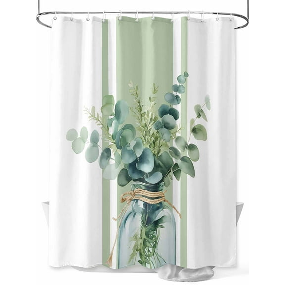 Fsddascl Sage Green Eucalyptus Leaves Shower Curtain Set - 54" x 78" Washable Bathtub Curtain with 12 Hooks, Farmhouse Stripe Botanical Waterproof Fabric Stall Shower Curtains for Bathroom/Bathtub