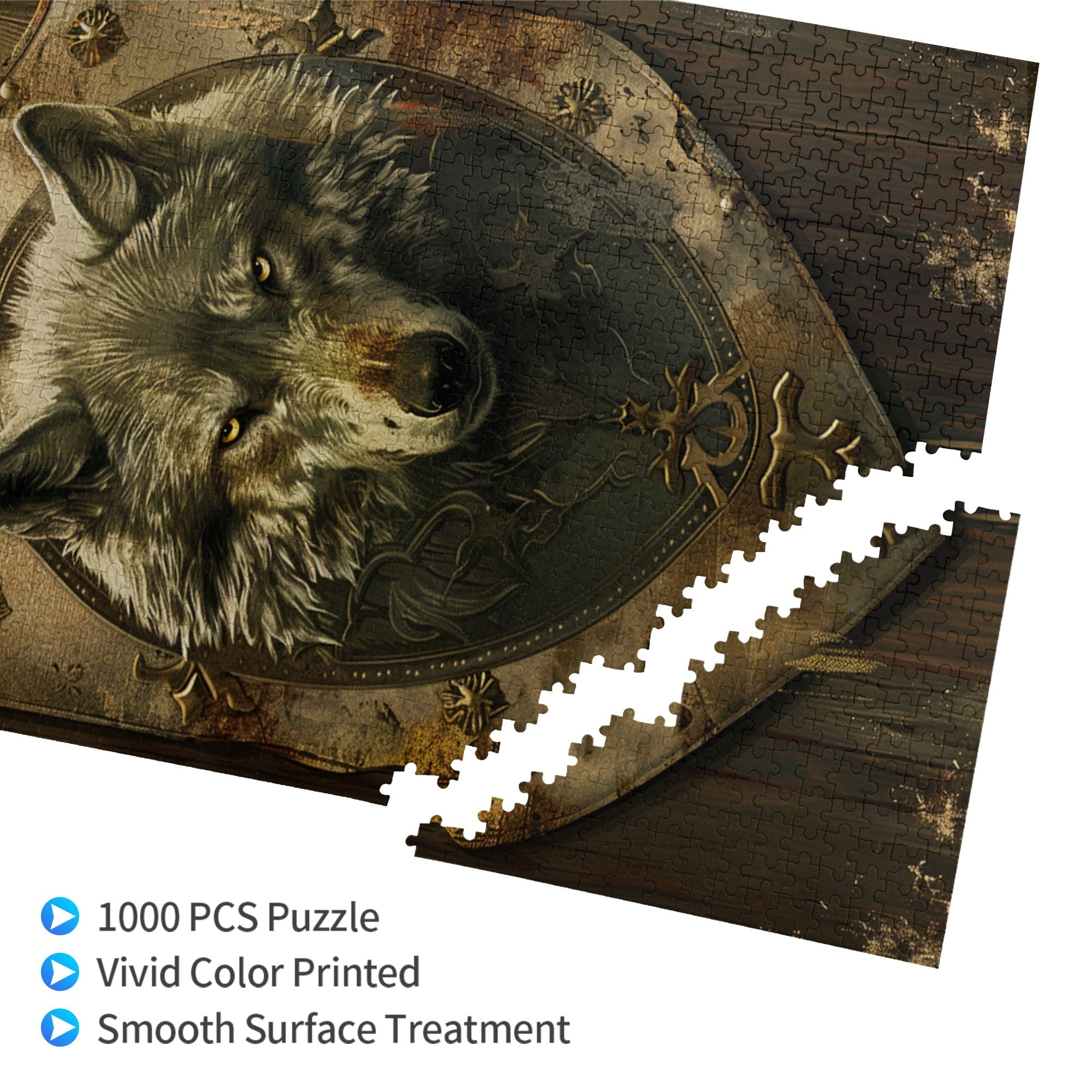 1000 pcs 1000 Piece Wooden Puzzles Wolf Head Badge,Unique Artwork for Animal,Funny Animal Art Stress relieving puzzle,for Animal Lovers Gifts,Impossible Hard Difficult Challenging Puzzles for Adults