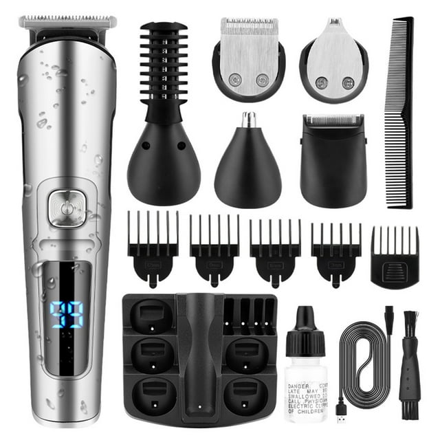 6-IN-1 Men's Hair Clipper Set Electric Body Hair Trimmer Beard Shaver Nose Trimmer Haircut Kit Engraving Cutter Guide Combs Fully Washable USB Rechargeable