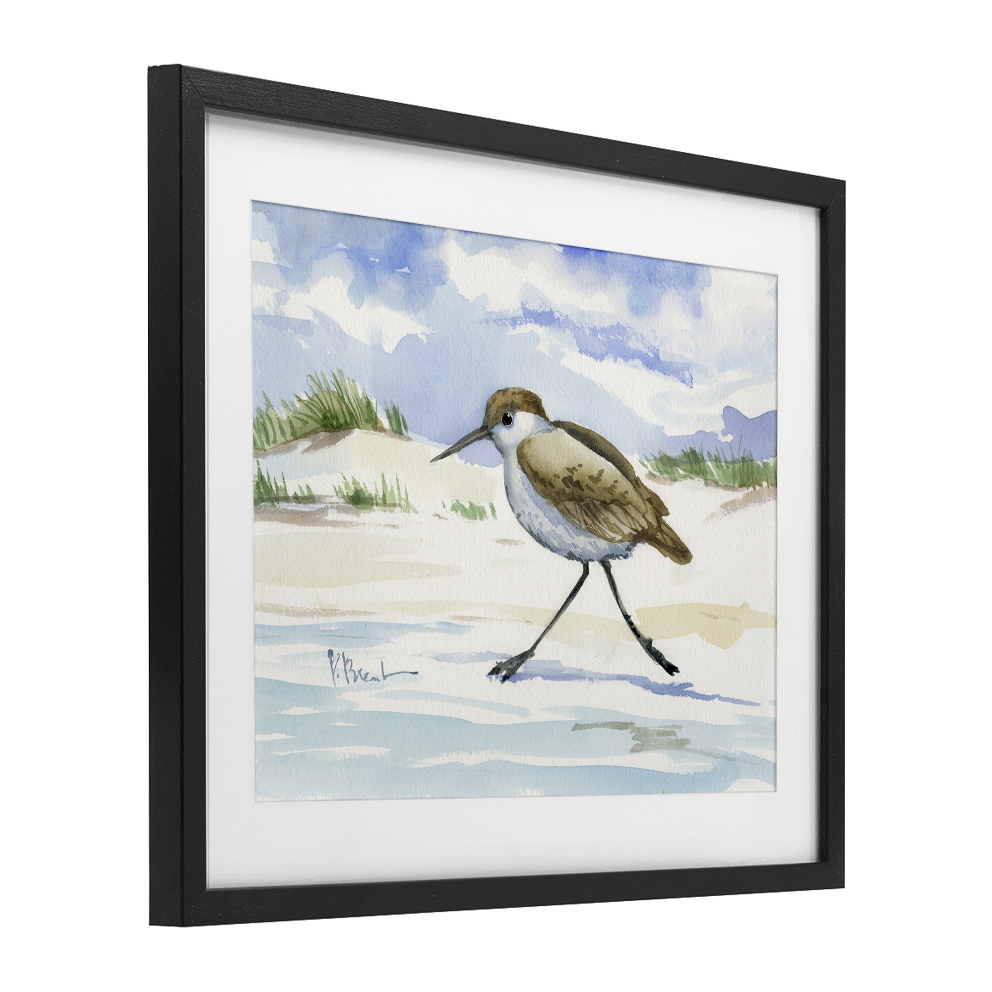 Stupell Industries Inlet Beach Sandpiper Running Black Framed Print Under Glass, design by Paul Brent
