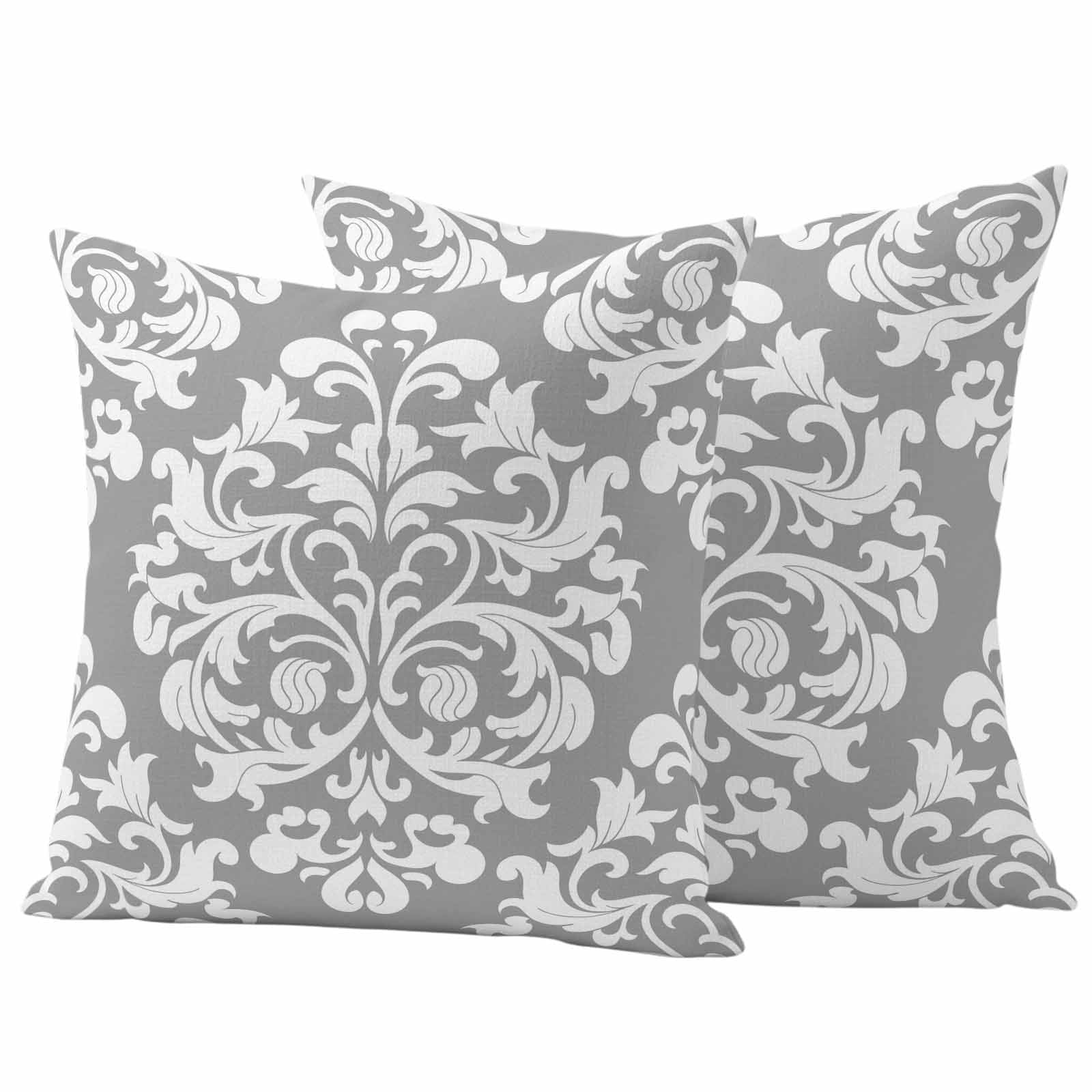 Baroque Grey Outdoor Pillow Covers 24x24 Inch Throw Pillow Covers Set of 2 Waterproof Decorative Pillow Cases Vintage Damask Classic Floral Cushion Covers for Patio Furniture Garden Couch Sofa
