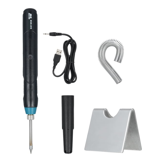 Smart USB Soldering Iron Kit 9W 5V, 947 USB Model, 500℃ High-Temp, Auto Sleep (25s), LED Display, IP20 Protection, ABS & Metal, Mini 166mm Portable, Includes Iron, Stand with Sponge, Cover, Power