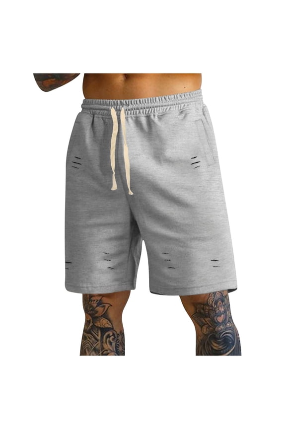 Men's Running Shorts with Pockets Solid Color Lightweight Ripped Gym Workout Athletic Shorts for Men