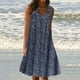 thumbnail image 1 of ICHUANYI ClearanceWomen's Summer Print Dress Short Sleeve Crew-Neck Loose Dress Beach Dress Sun Dress Ruffled Flowy Midi Dress(Dark Gray, L) ICHUANYI WER20232080505558, 1 of 8