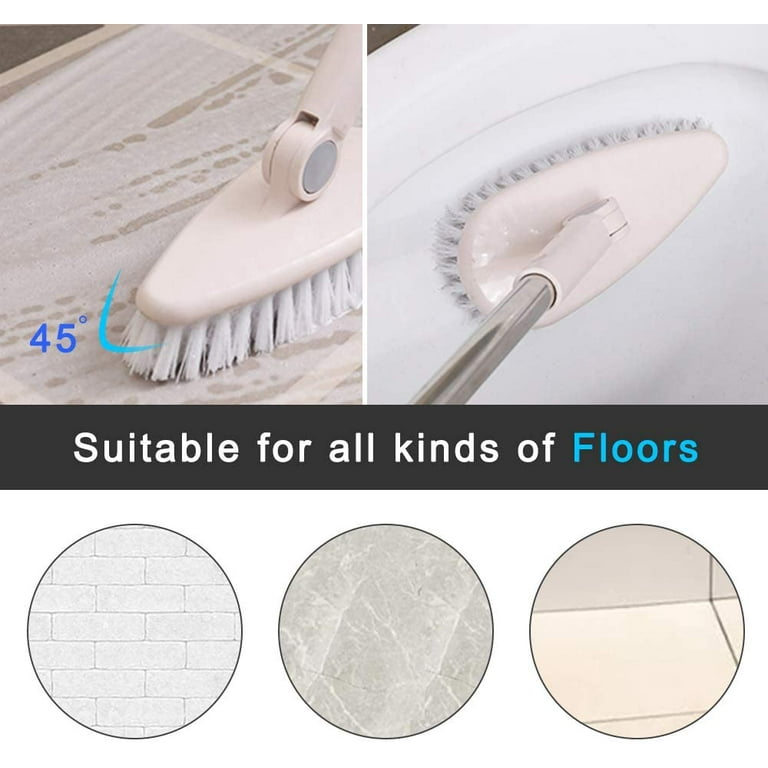Floor Scrub Brush Bathroom Bathtub Shower Tile Grout Scrubber Rotatable  6.3inches Wide 35.4inches Long Handle Indoor Kitchen Push Broom Scrubbing