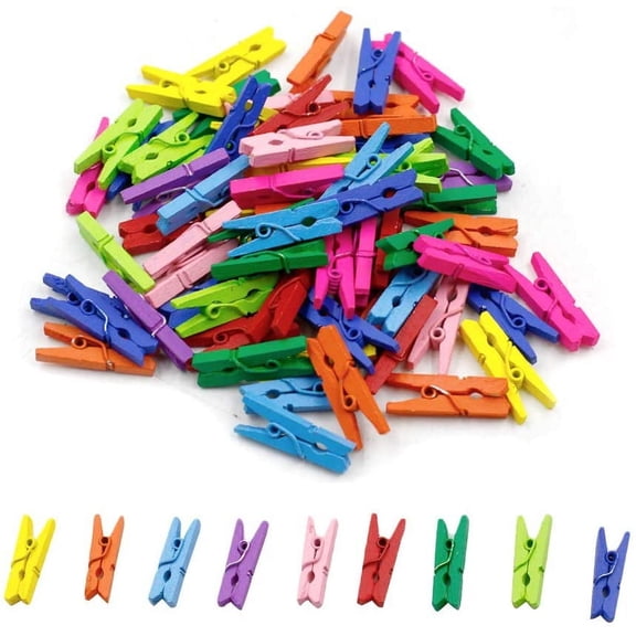 100PCS Mini Clothespins Wooden Clips, Clothes Pins Colored, Mini Natural Wooden Clothespins Multi-Function Clothespins Photo Paper Peg Pin Craft Clips