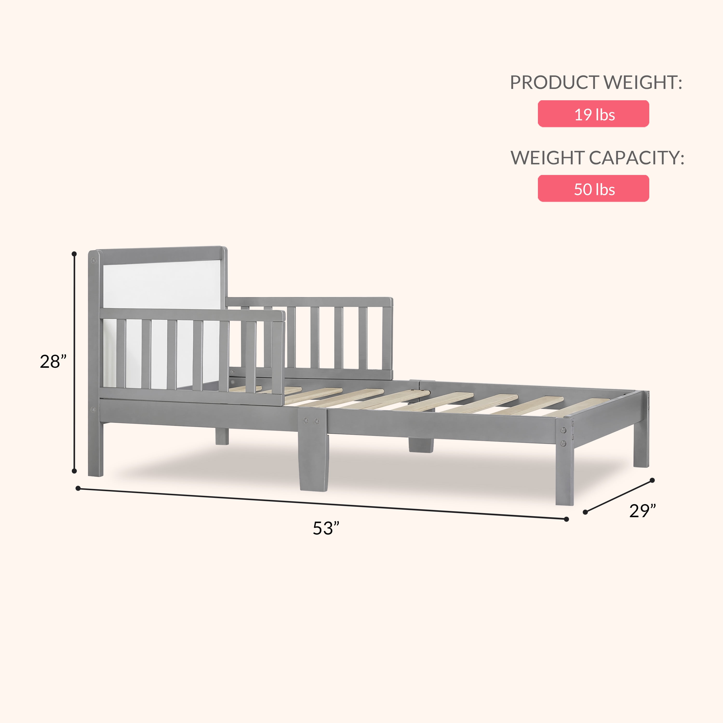 Dream On Me Brookside Toddler Bed, Steel Grey/White
