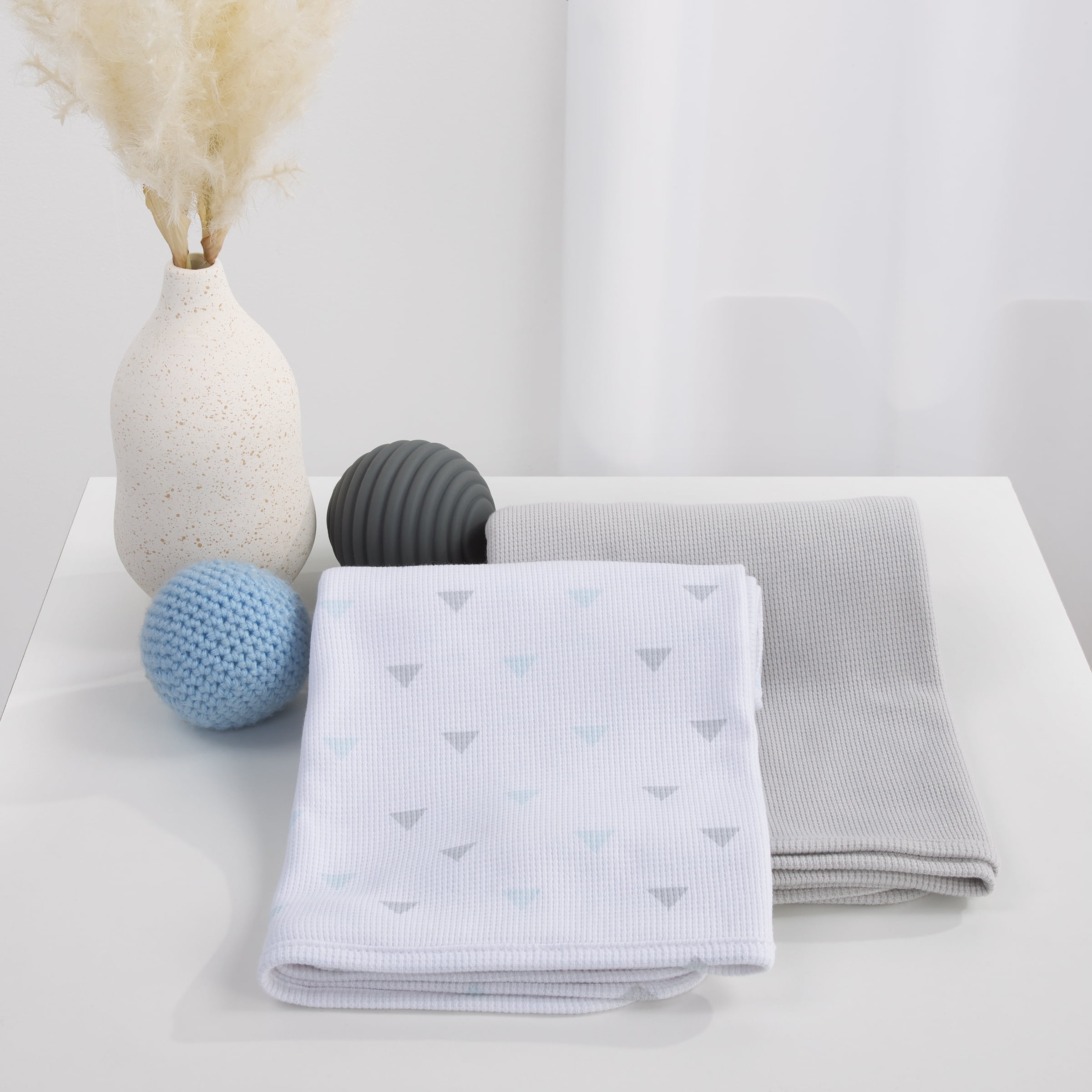 Parent's Choice Gray & Aqua Triangle 100% Cotton Thermal Baby Blanket, Infant, Unisex, 2 Pack