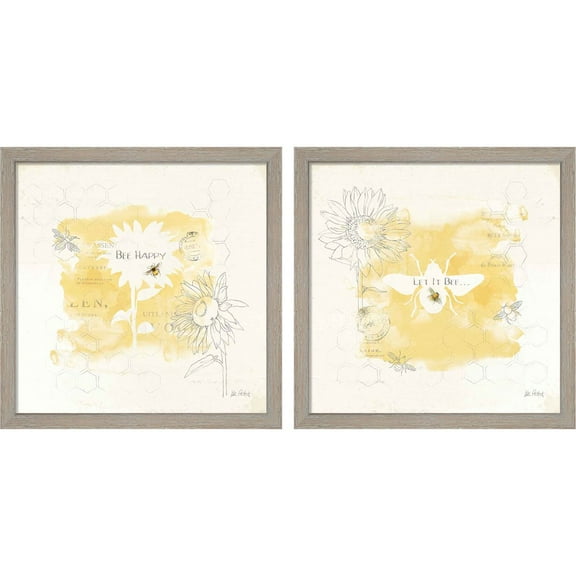 Great Art Now Bee and Bee Honeycomb by Katie Pertiet, 2 Piece Framed Art Set Each 13"W x 13H