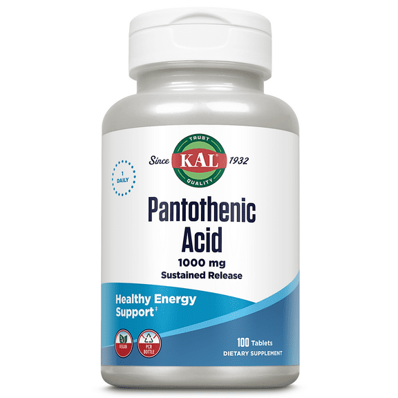 KAL Pantothenic Acid Sustained Release 1000mg | For Energy Storage & Release | Supports Metabolism of Carbs, Fats & Proteins | Vegetarian | 100ct