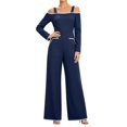 thumbnail image 2 of BRGZLK Off Shoulder Jumpsuit for Women Casual Trendy Colorblock Long Sleeve One Piece Overalls Lightweight Comfort Wide Leg Rompers with Pockets Clubwear Party Dressy Jumpsuits Navy L, 2 of 9
