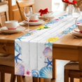 thumbnail image 5 of Watercolor Coastal Table Runner 70 Inches, Sea Shell Starfish Lemon Flowers Wood Gray Bed Runner Dresser Scarves Tabletop for Indoor Outdoor Parties/Ceremony/Banquet, 13" x 70", 5 of 9