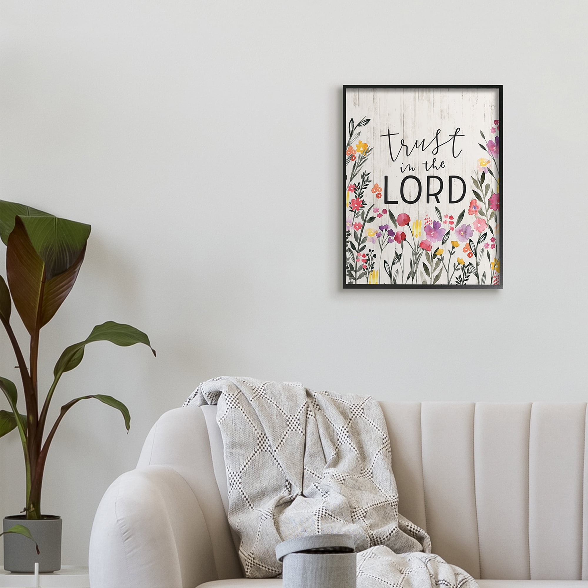 Stupell Industries Trust in the Lord Proverb Spring Watercolor Flowers,16 x 20,Designed by Loni Harris