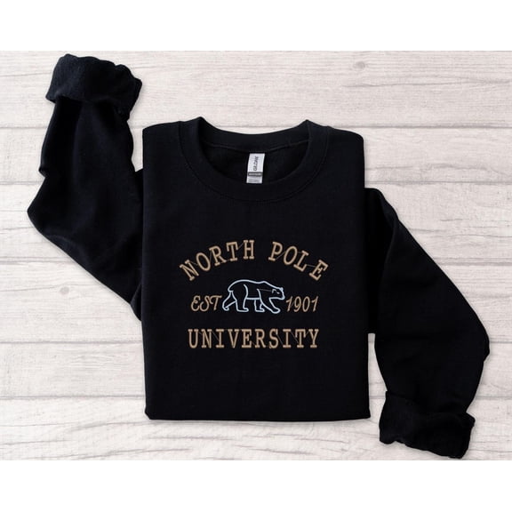 North Pole University Embroidered Sweatshirt, Christmas Candy Crewneck, Festive Holiday North Pole Hoodie